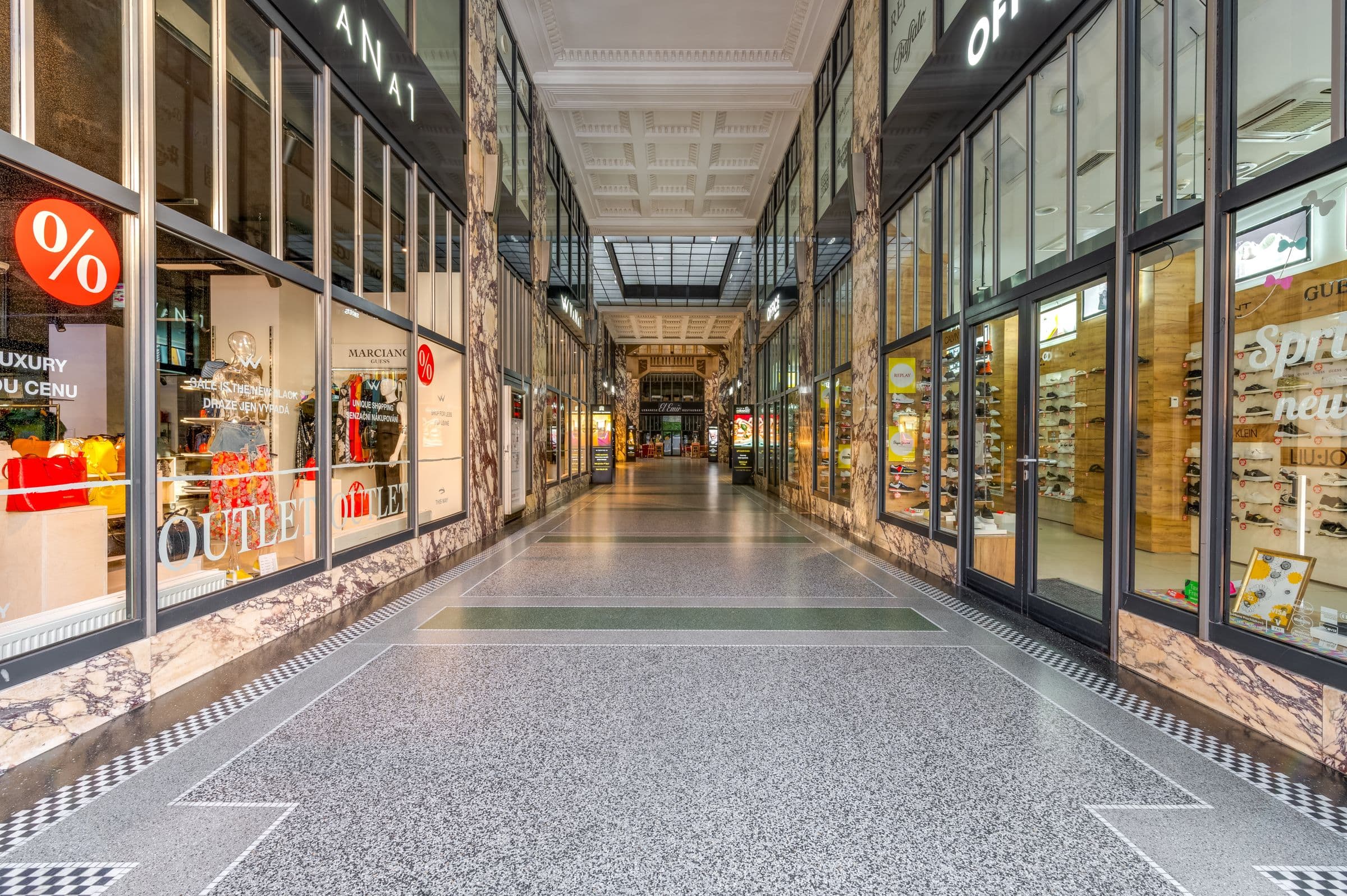 Corridor of shop units inside a mall